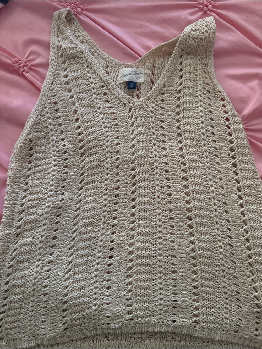 Newport News Cream Crochet V-Neck Sweater Tank
